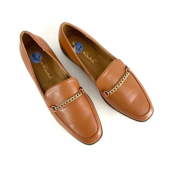 Gloria Vanderbilt Womens Brown Leather Chain Block Heel Slip On Loafer Size 7.5 - Picture 2 of 7